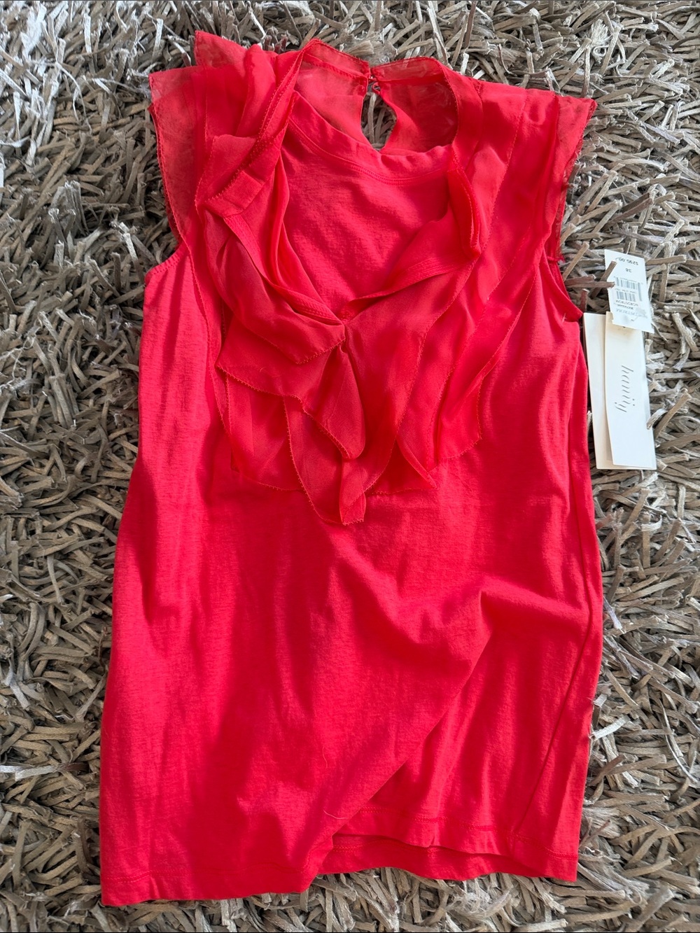 Women's Ruffled Neck Sleeveless Blouse - Red